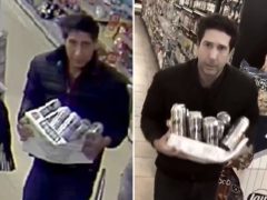 An alleged thief in Blackpool (left) bearing a resemblance to Friends star Schwimmer, who posted a parody video of himself (Blackpool Police/Twitter)