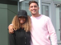 Love Island winners Amber Gill and Greg O’Shea at Stansted Airport (Yui Mok/PA)