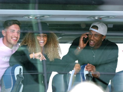 Love Island winners (left to right) Greg O’Shea and Amber Gill along with contestants Ovie Soko and India Reynolds arrive at Stansted Airport in Essex following the final of the reality TV show.