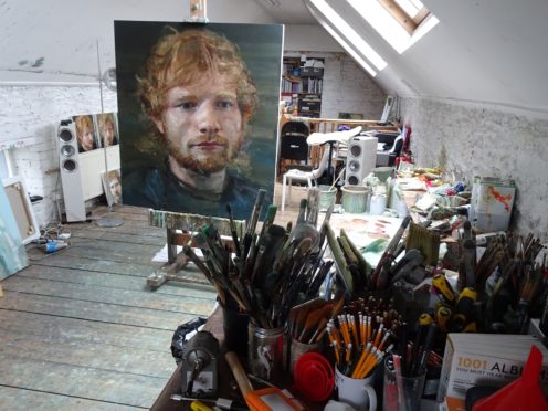 An oil portrait of the pop star, created by Colin Davidson, which is being displayed as part of an exhibition called Ed Sheeran: Made In Suffolk (John Sheeran/PA)
