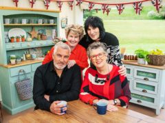 Presenters Sandi Toksvig and Noel Fielding with Paul Hollywood and Prue Leith (C4/Love Productions/Mark Bourdillon/PA)