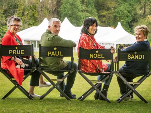 The Great British Bake Off presenters (left to right) Prue Leith, Paul Hollywood, Noel Fielding and Sandi Toksvig. (C4/Love Productions/Mark Bourdillon/PA)