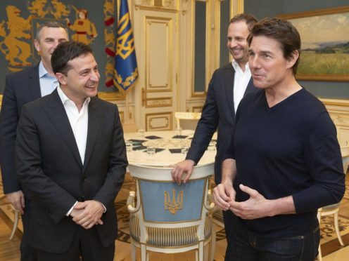 Volodymyr Zelenskiy and Tom Cruise (Ukrainian Presidential Press Office via AP)