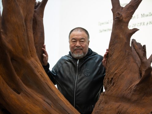 Chinese artist Ai Weiwei opening his new exhibition at the Lisson Gallery, London (Aaron Chown/PA)