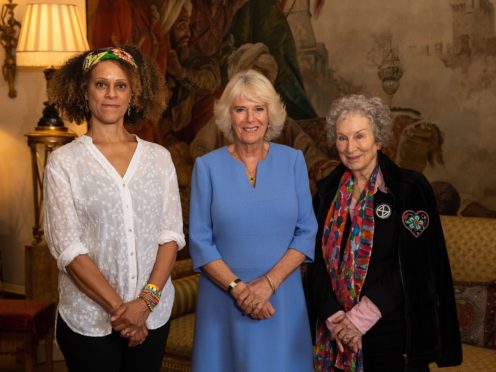 The Duchess of Cornwall with 2019 Booker prize winners Bernardine Evaristo and Margaret Atwood during a tea at Clarence House (Aaron Chown/PA)
