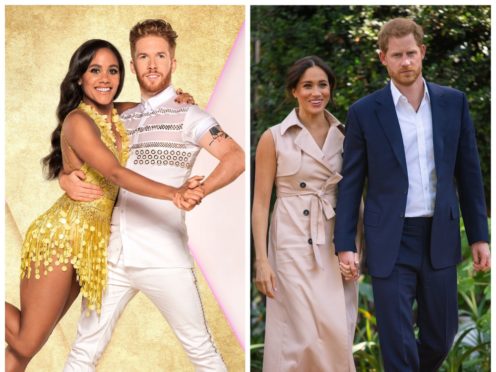 Alex Scott and Neil Jones with the Duke and Duchess of Sussex (BBC/PA)