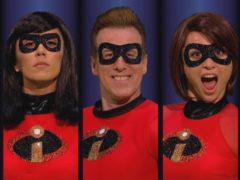 Anton Du Beke, Katya Jones, Janette Manrara and AJ Pritchard in costume as The Incredibles (BBC/PA)