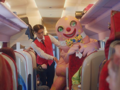 Mr Blobby features in a celebrity-filled music video featuring Sir Richard Branson (Virgin Trains/PA)