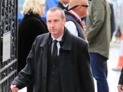Andy Whyment arriving at Salford Cathedral for the funeral service of Coronation Street actress Liz Dawn.