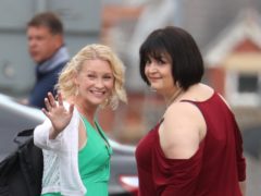 Ruth Jones with Joanna Page on the set of the Gavin and Stacey Christmas special (Andrew Matthews/PA)