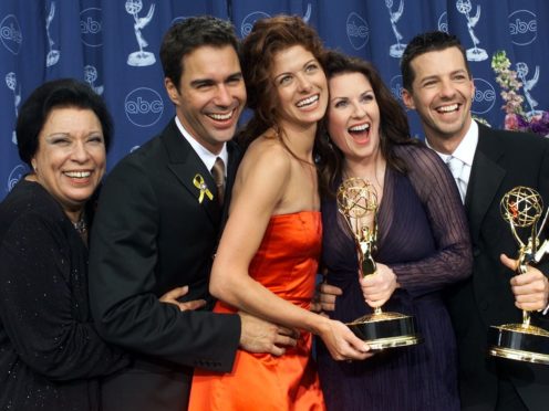 Shelley Morrison and the Will And Grace cast celebrating at the Emmy Awards (Kevork Djansezian/AP)
