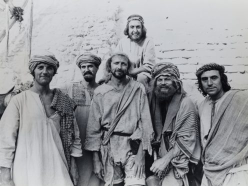Michael Palin, John Cleese, Graham Chapman, Eric Idle, Terry Gilliam and Terry Jones on the set of Life of Brian (Python (Monty) Pictures Ltd)