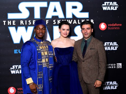 John Boyega, Daisy Ridley and Oscar Isaac (right) at the premiere of Star Wars: The Rise of Skywalker (Ian West/PA)