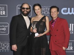 Brett Gelman, from left, Phoebe Waller-Bridge and Andrew Scott, following Fleabag’s win at the Critics’ Choice Awards (Richard Shotwell/Invision/AP)