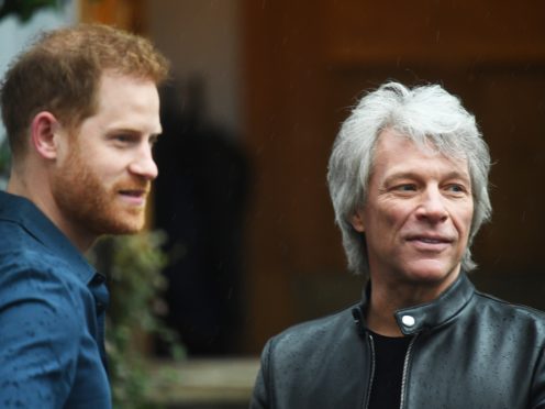Jon Bon Jovi greets the Duke of Sussex at the Abbey Road Studios (Victoria Jones/PA)