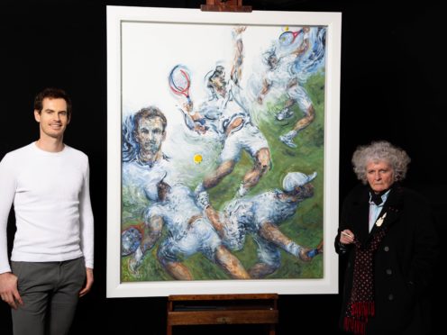 Sir Andy Murray and Maggi Hambling with the painting (David Parry/National Portrait Gallery)