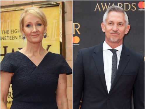 JK Rowling and Gary Lineker are among the celebrities sending messages of support to Boris Johnson (Isabel Infantes/Yui Mok/PA)