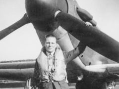 Pilot Officer (later Group Captain) Ronald N H Courtney standing in front of a Hawker Hurricane at RAF North Weald in August 1940 during the Battle of Britain (Courtesy of the Courtney family)