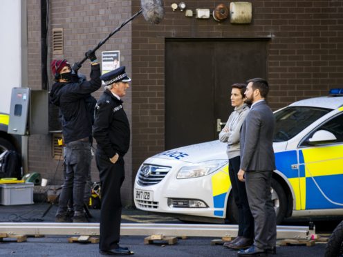 Adrian Dunbar, Vicky McClure and Martin Compston on the set of the sixth series of Line of Duty (Liam McBurney/PA)