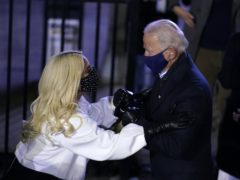 Democratic presidential candidate Joe Biden talks with Lady Gaga during a drive-in rally in Pittsburgh (Andrew Harnik/AP)
