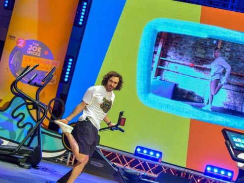 Programme Name: Children In Need 2020 – TX: 13/11/2020 – Episode: n/a (No. n/a) – Picture Shows: During a 24-Hour work-out challenge, Radio 2 / Children In Need. Kimberly Wyatt on screen. Joe Wicks – (C) BBC – Photographer: Sarah Jeynes