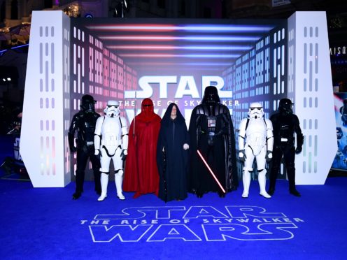 Star Wars characters Darth Vader, an Imperial Royal Guard, Emperor Palpatine and Stormtroopers attending the Star Wars: The Rise Of Skywalker premiere in London (Ian West/PA)