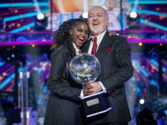 Professional dancer Oti Mabuse and comedian Bill Bailey won Strictly Come Dancing 2020 (Guy Levy/BBC/PA)
