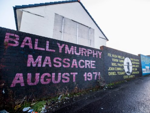 A mural on a wall in west Belfast remembering the ‘Ballymurphy Massacre’ of 1971 (Liam McBurney/PA)