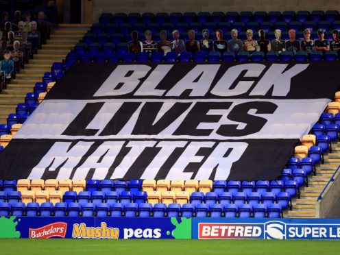 A Black Lives Matter banner in the stands during the Super League match at Warrington (Mike Egerton/PA)
