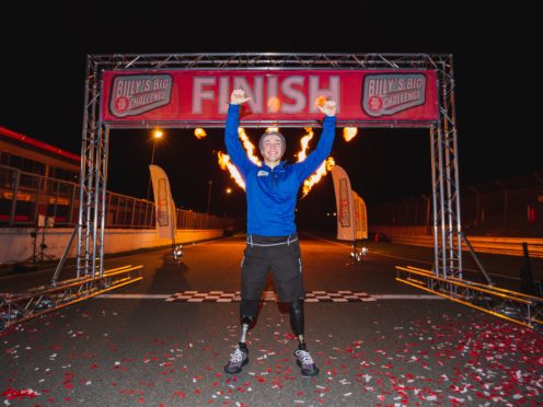 Billy Monger completing his 140-mile triathlon-inspired charity challenge across England for Red Nose Day 2021 (Patch Dolan/Comic Relief/PA)