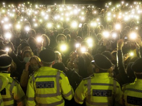 People in the crowd at the Sarah Everard vigil on Clapham Common, south London on March 13 (Victoria Jones/PA)