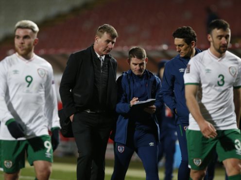 Republic of Ireland manager Stephen Kenny, centre, is still awaiting his first win (Novak Djurovic/PA)