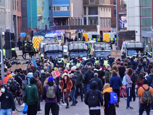 Police block off a road during the ‘Kill the Bill’ protest in Bristol (Ben Birchall/PA)