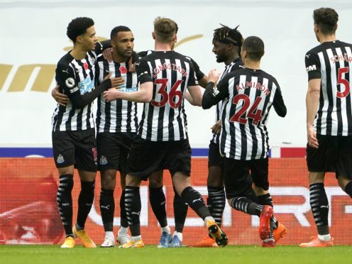 Newcastle head coach Steve Bruce could field Callum Wilson (second left), Allan Saint-Maximin (fourth left) and Miguel Almiron at Burnley on Sunday (Owen Humphreys/PA)