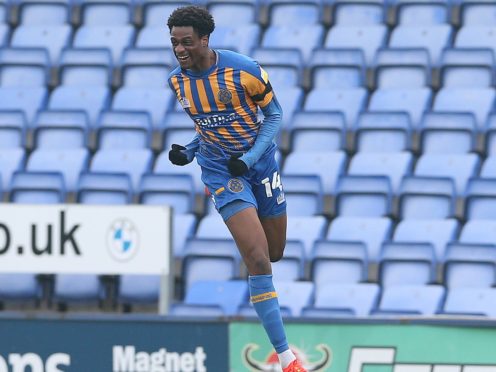 Shrewsbury’s Nathanael Ogbeta was on target against Plymouth (Barrington Coombs/PA).