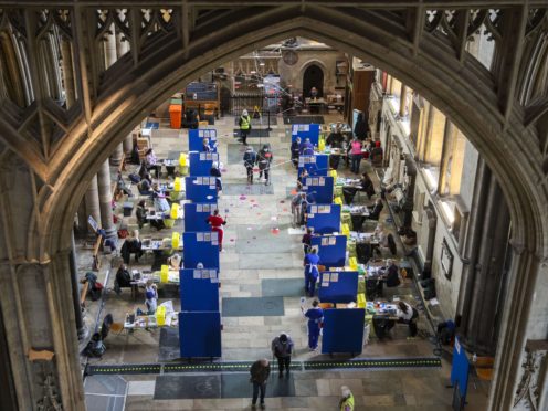 Cubicles inside Salisbury Cathedral vaccination centre (Steve Parsons/PA)