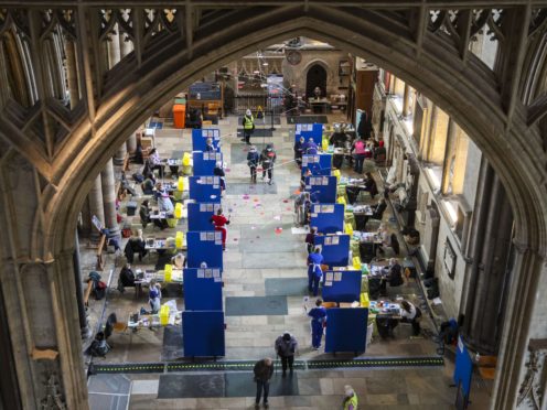 Cubicles inside Salisbury Cathedral, Wiltshire, for people to receive an injection of the coronavirus vaccine (Steve Parsons/PA)