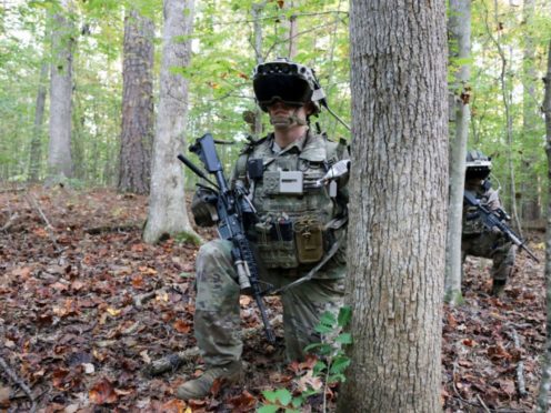 Soldiers were a military prototype of the Army’s Integrated Visual Augmentation System during a training environment and test event. Microsoft has sealed a major contract to supply US Army combat troops with its virtual reality headsets (Courtney Bacon/US Army/AP)