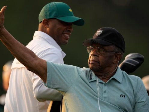 Lee Elder joined Gary Player and Jack Nicklaus as an honorary starter ahead of the 85th Masters (Charlie Riedel/AP)