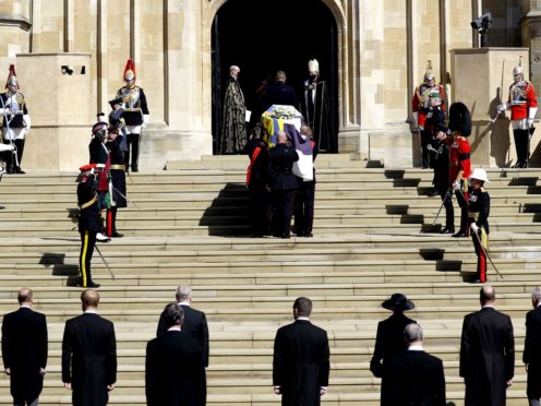 The Duke of Edinburgh’s coffin is carried into St George’s Chapel (PA)