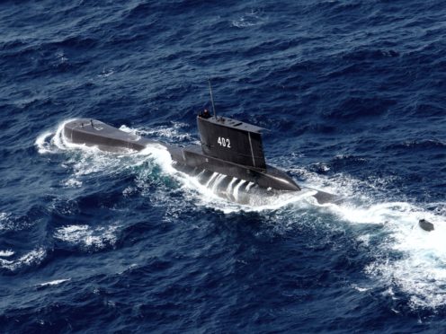 File photo of Indonesian Navy submarine KRI Nanggala in waters off East Java. The vessel has been missing since Wednesday with 53 people on board ((Eric Ireng/AP)