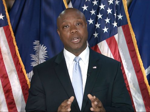 Senator Tim Scott delivers the Republican response to President Joe Biden’s speech to a joint session of Congress (AP)