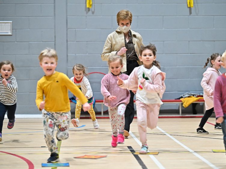 First Minister Nicola Sturgeon visited Insch, Aberdeenshire, as the Holyrood election race entered its final week (Jeff J Mitchell/PA)