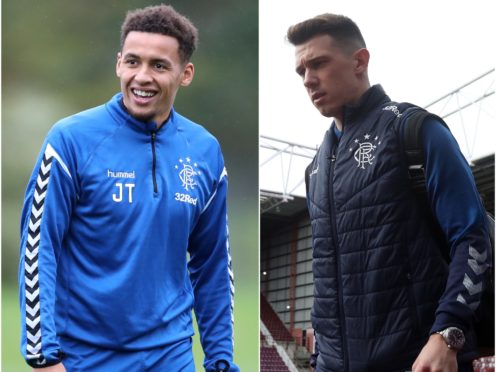 James Tavernier, left, is back on the training field but Ryan Jack has headed to London for scans (Jane Barlow/Andrew Milligan/PA)