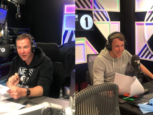 Scott Mills and Chris Stark record the Naked Attraction audio description (Studio Lambert/Channel 4/PA)