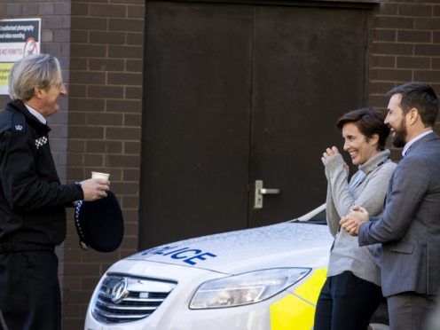 Adrian Dunbar, Vicky McClure and Martin Compston on the set of the sixth series of Line of Duty (Liam McBurney/PA)