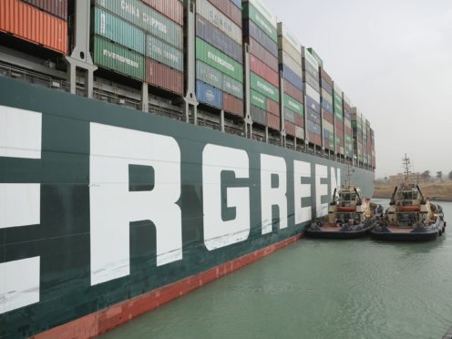 The Ever Given cargo ship blocked one of the world’s most important waterways for days (Suez Canal Authority/PA)