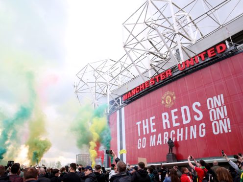 Fans protest outside Old Trafford (Barrington Coombs/PA)