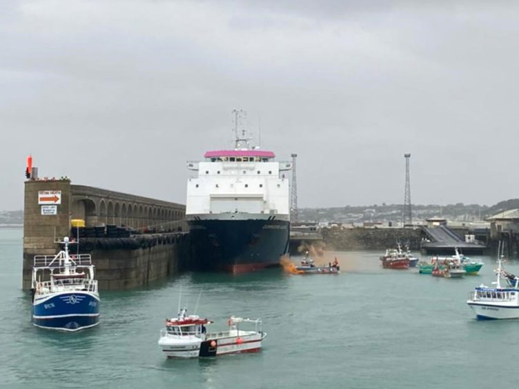 French fishing boats protesting off St Helier, Jersey (Josh Dearing/PA)