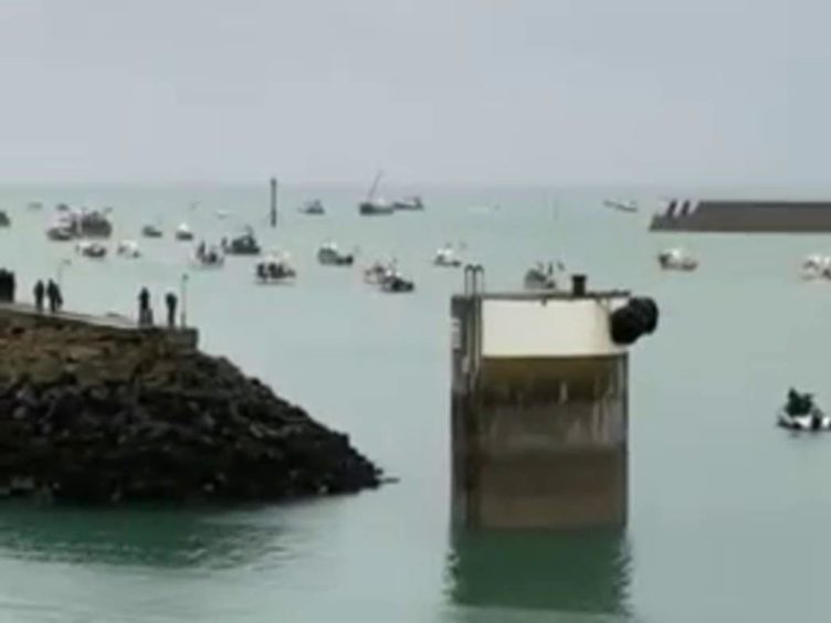 French fishing vessels staging a protest outside the harbour at St Helier, Jersey (Screengrab/Alex Ferguson/PA)